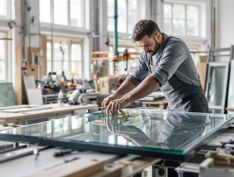 Tempered glass panels and custom mirror in a workshop