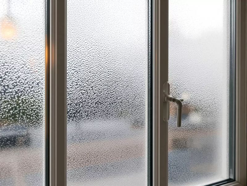 Foggy window pane with condensation between the panes